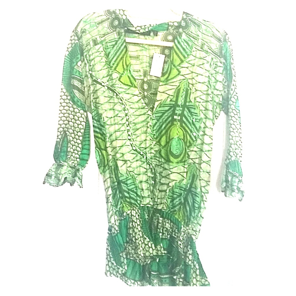 Embellished Sheer V Neck Shirt